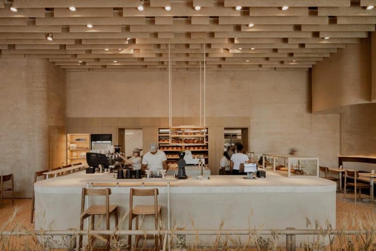 Mallol creates sustainable Krume Bäcker bakery in Panama Interior view of Krume Bäcker bakery in Panama by Mallol.