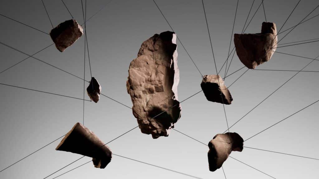 Abstract chocolate cube dissolving into radiant environment