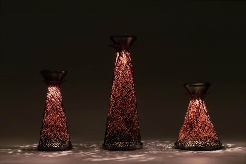 Kazuki Nagasawa designs Houyou lamp from shuro palm bark -