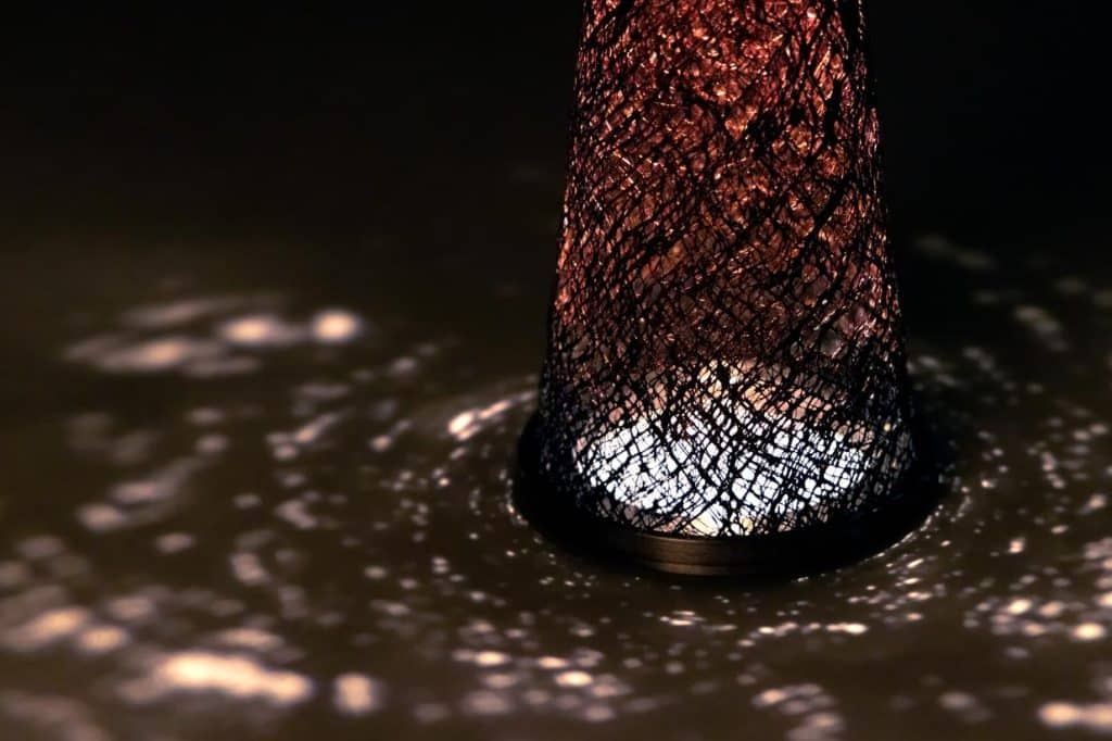 Detail of Houyou lamp showing natural fibers and tonal variations of bark material