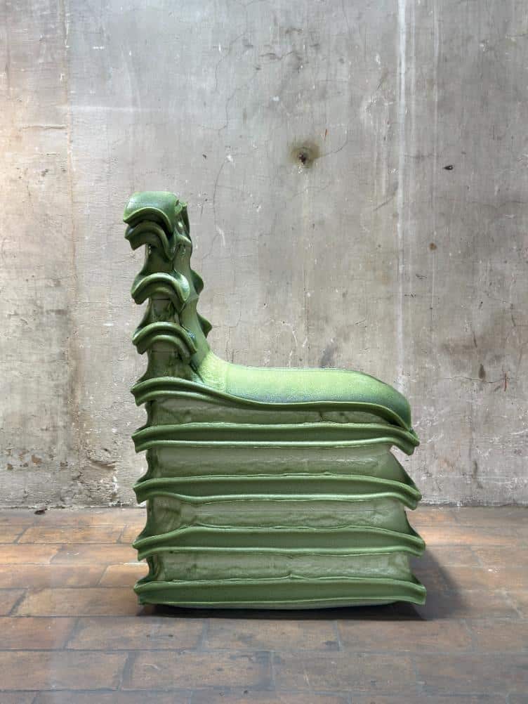 The Strat Chair showing layered XPS panels fused into sculptural curves