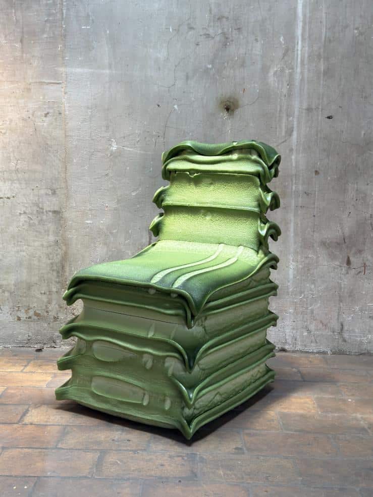 The chair emphasizing its handmade and irregular form
