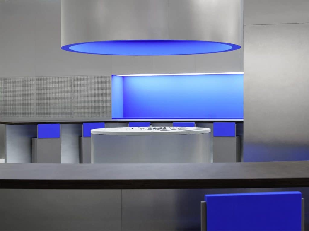 Central display presenting exploded industrial components