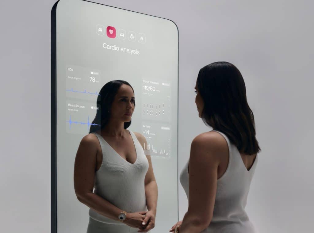 Withings OMNIA interactive mirror displaying comprehensive health metrics