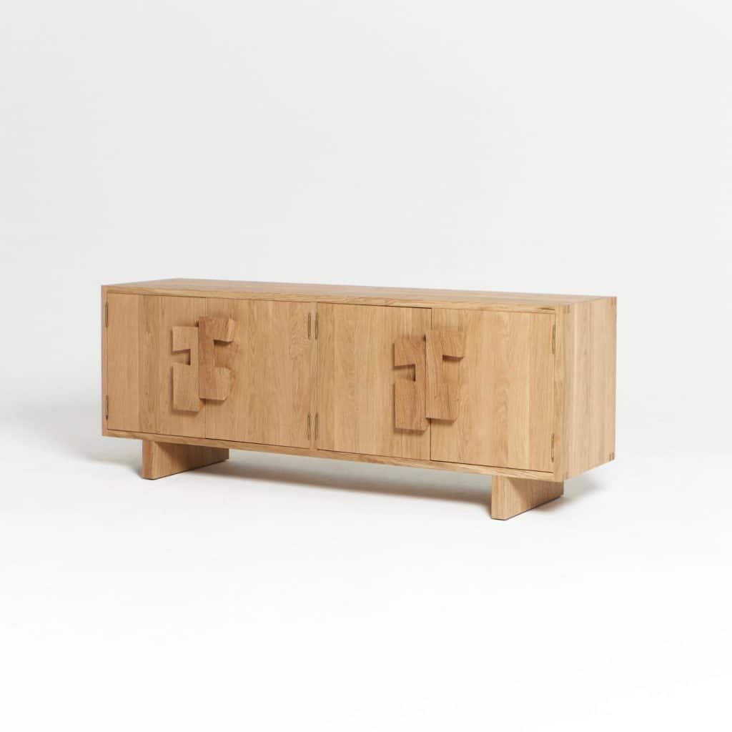 Douro Credenza in solid oak with carved textured handles