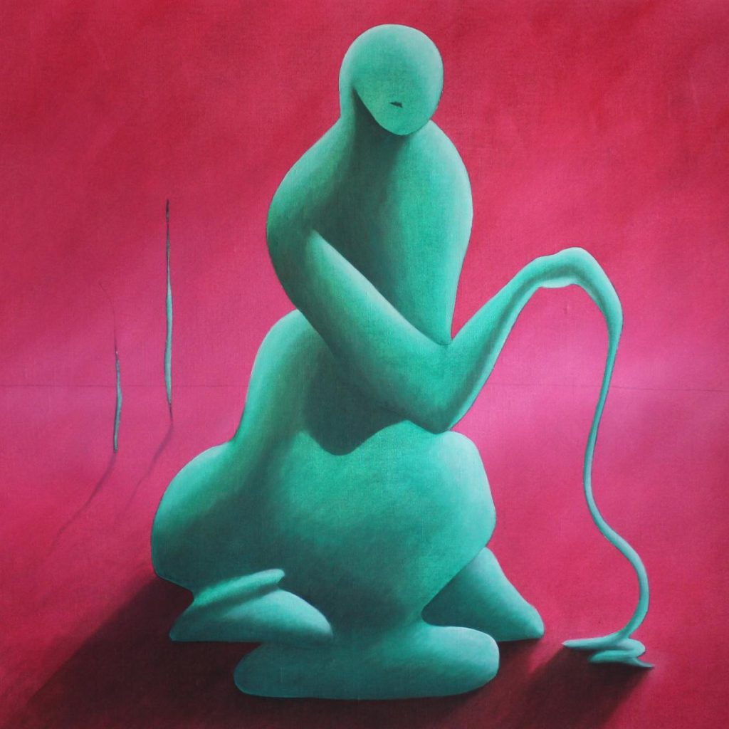 Large oil painting showing a solitary silhouette