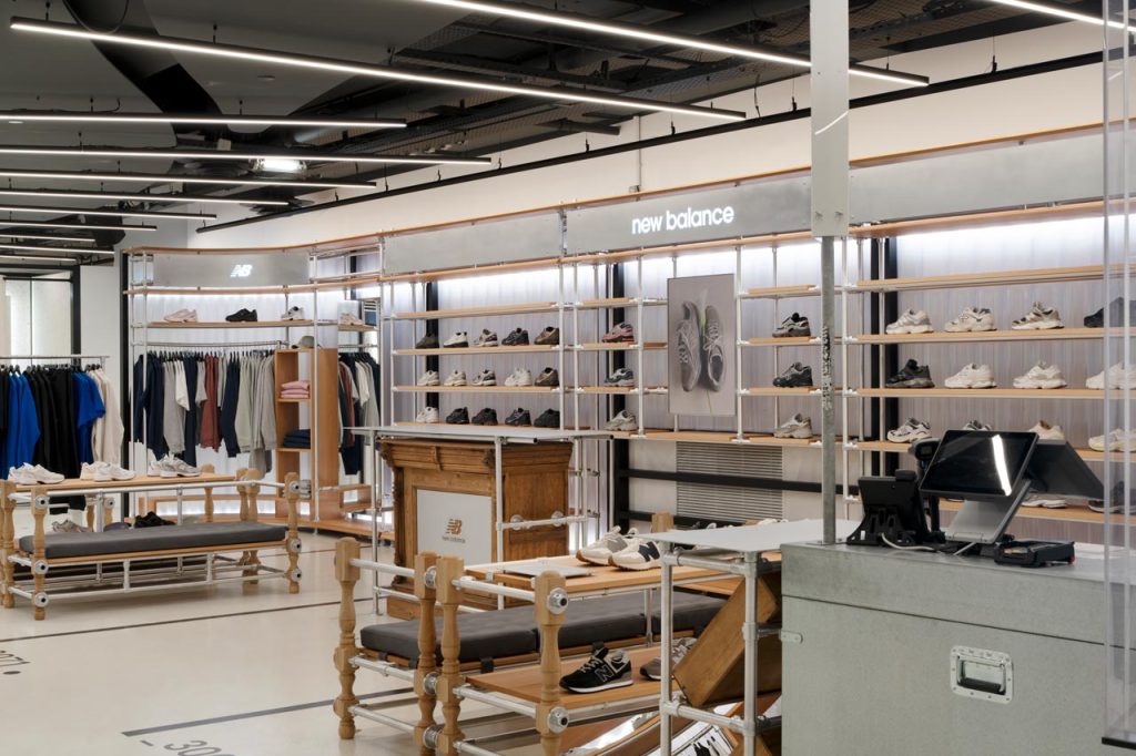Overview of the retail corner showing industrial textures and soft lighting