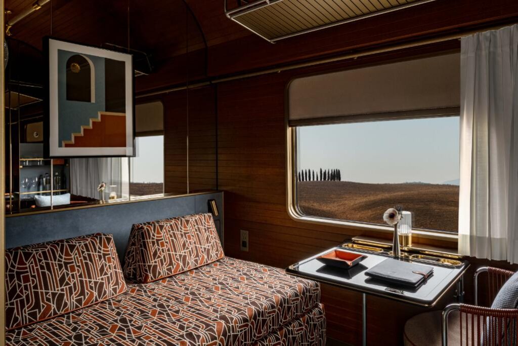 Lounge area reflecting Italian design from the 1960s and 1970s