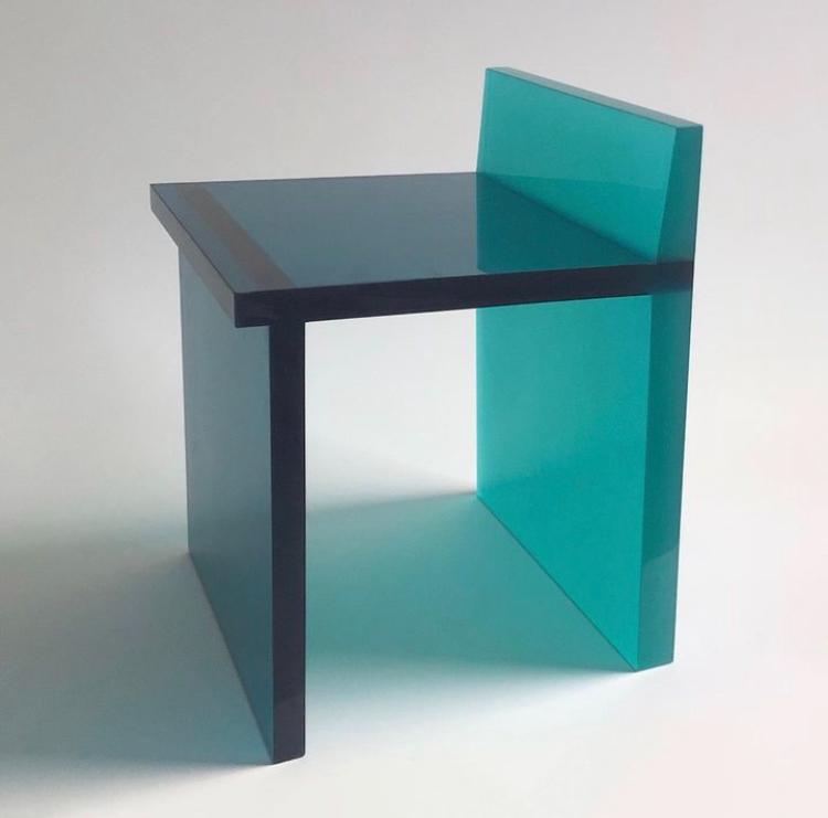 Chromatic version of Lucid Chair in petroleum blue fading into aqua tones