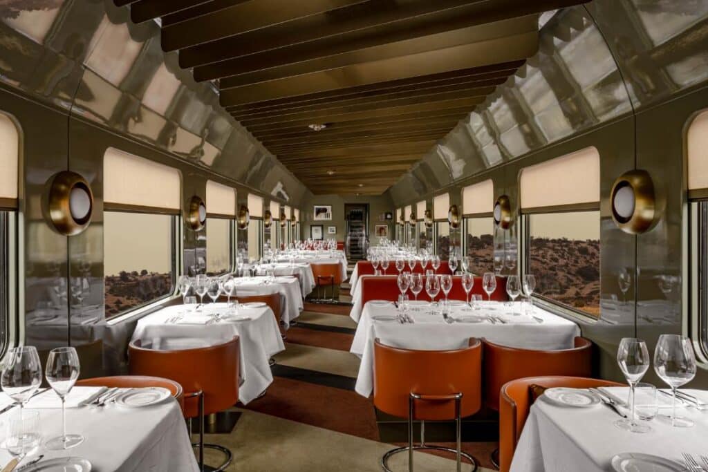 Dining carriage showcasing Dimorestudio’s layered design language