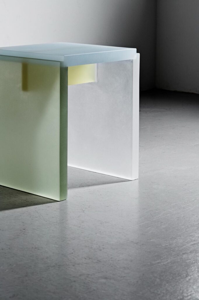Lucid Chair in clear resin revealing exposed internal joinery and structure