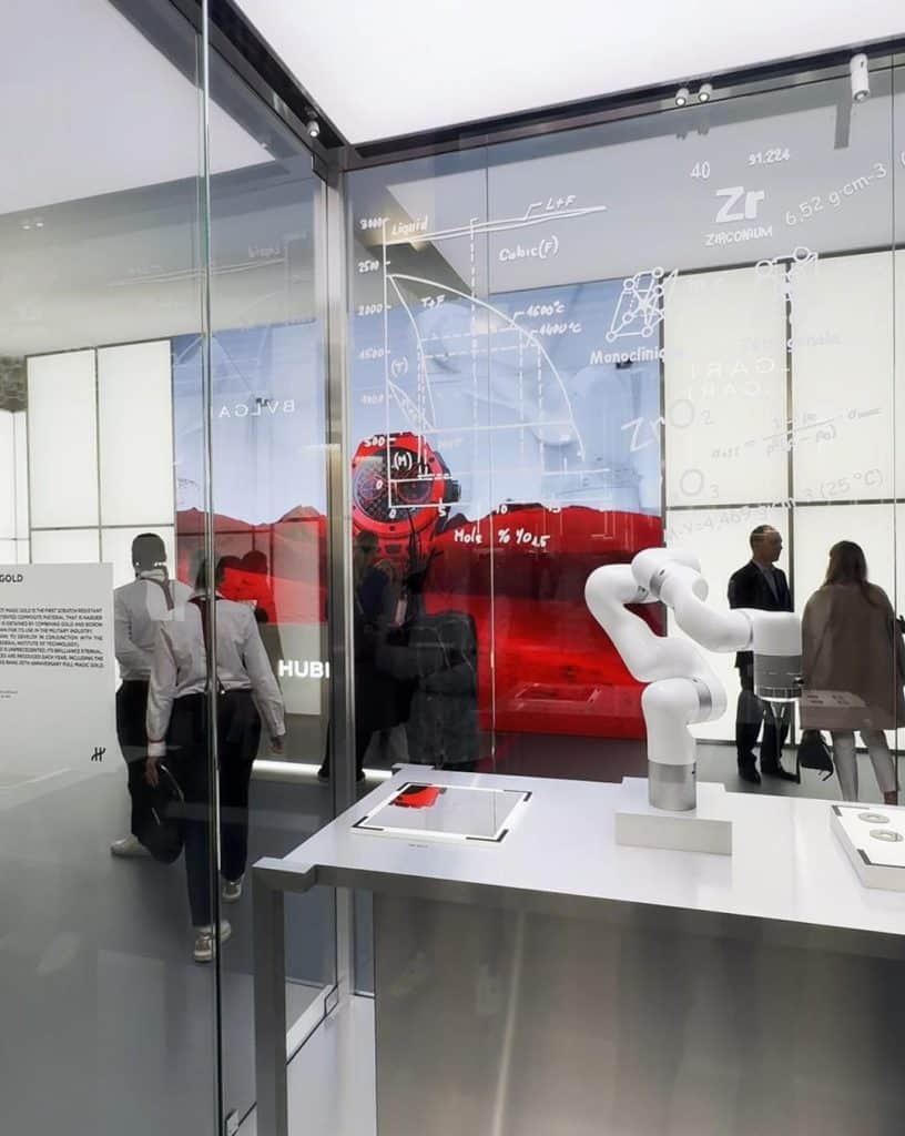 Laboratory scene showcasing Hublot material innovation in cinematic lighting