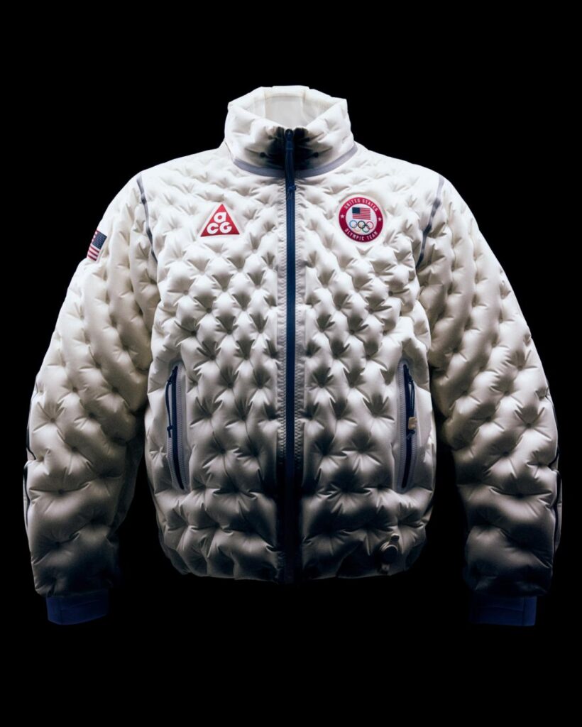 Side profile of adaptive Nike jacket with sculpted Air channels