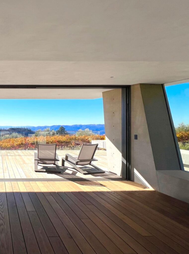 Wide valley views seen from within the tasting space