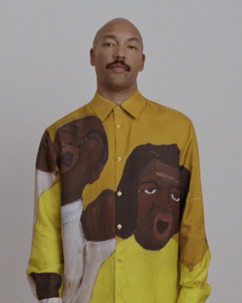 Silk shirt featuring artwork inspired print