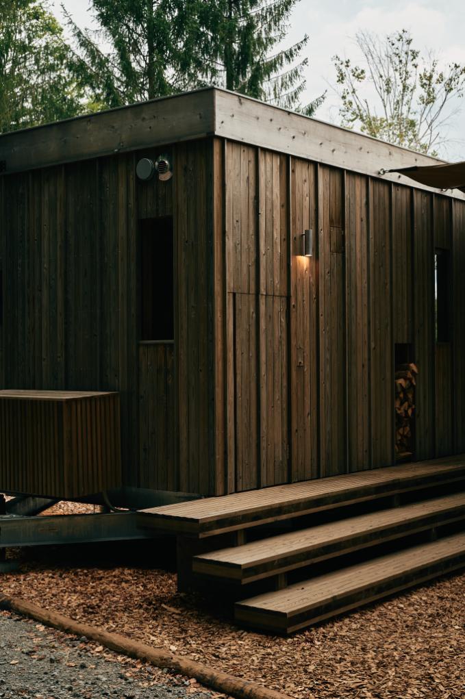 Earthboat Cave cabin shaped for quiet outdoor living -