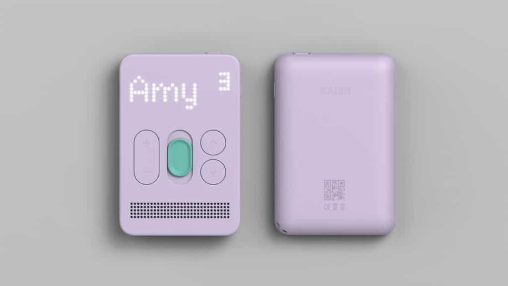 KARRI Generation 2 messenger device on white background with LED matrix display illuminated