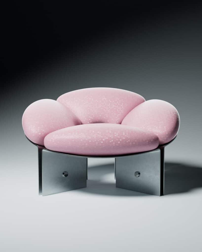 Circular object with central void in soft pastel tones