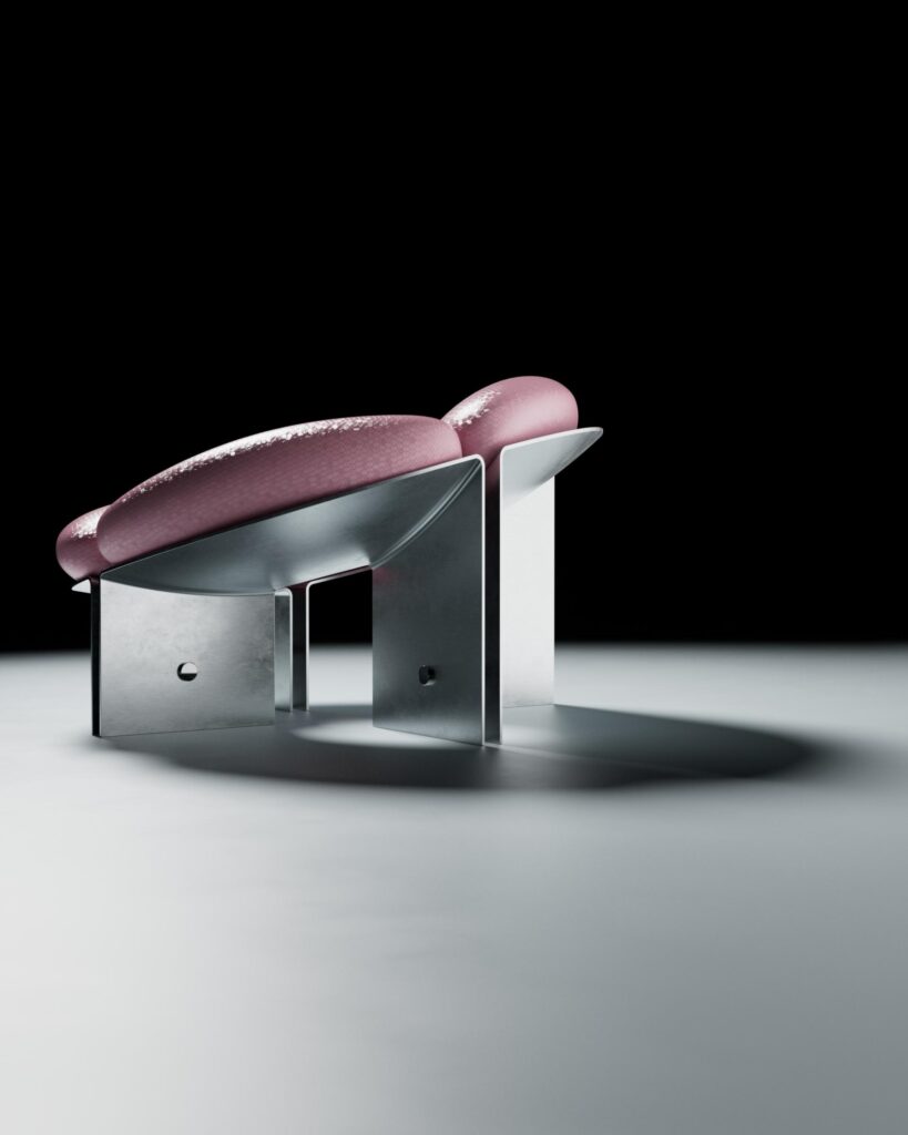 Steel and cushioning materials presented in contrasting textures