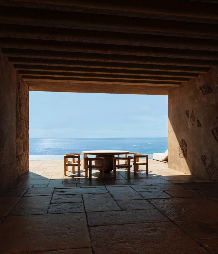 Interior framing expansive Ionian Sea horizon