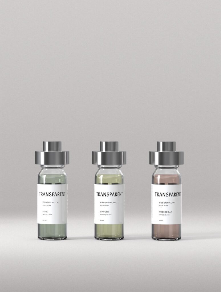 Essential oil bottles inspired by Northern landscapes