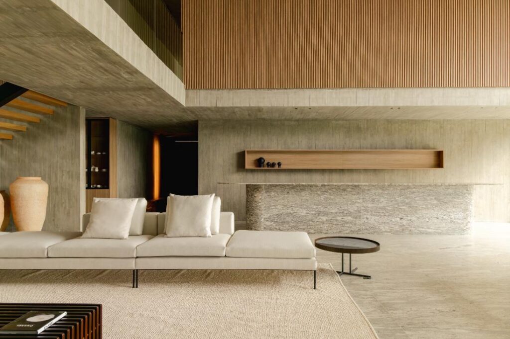 Concrete and timber elements forming a cohesive architectural composition
