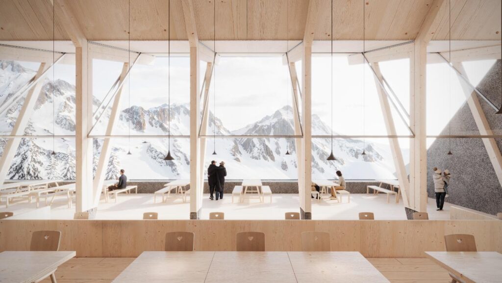 Alpine hut serving as shelter and gathering point at the summit