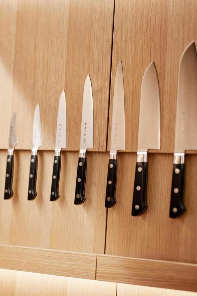 Concealed magnet system supporting knives above wood