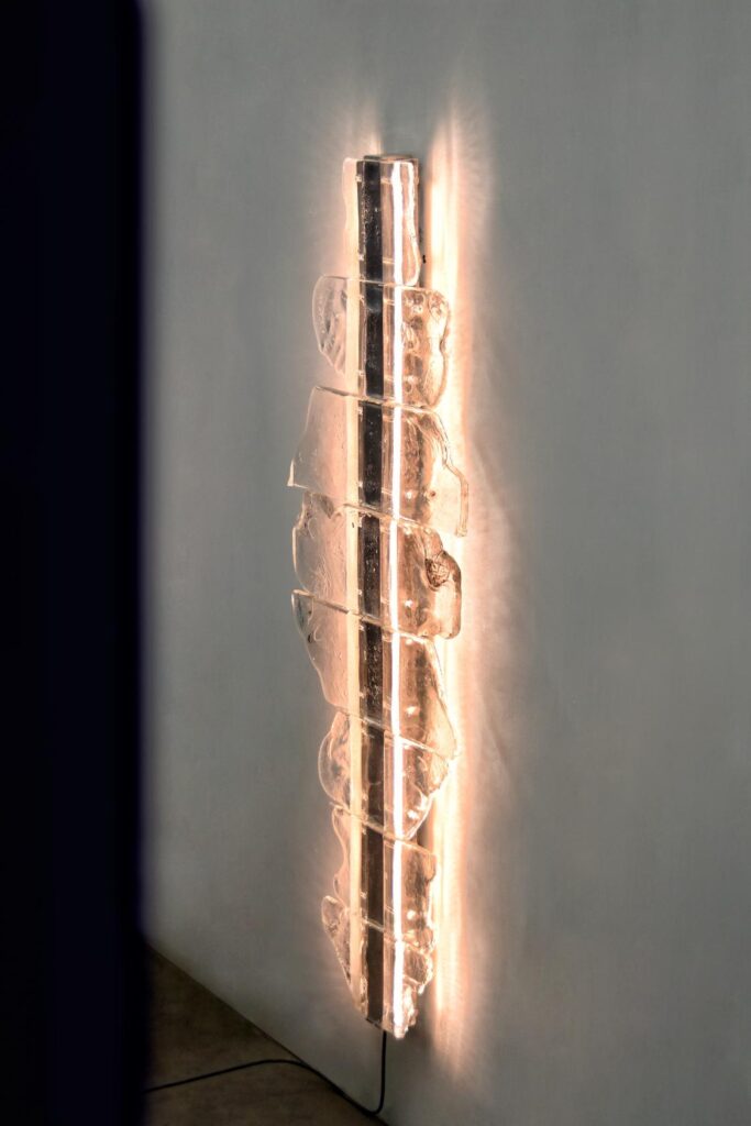 Detail of textured glass module showing ladled surface