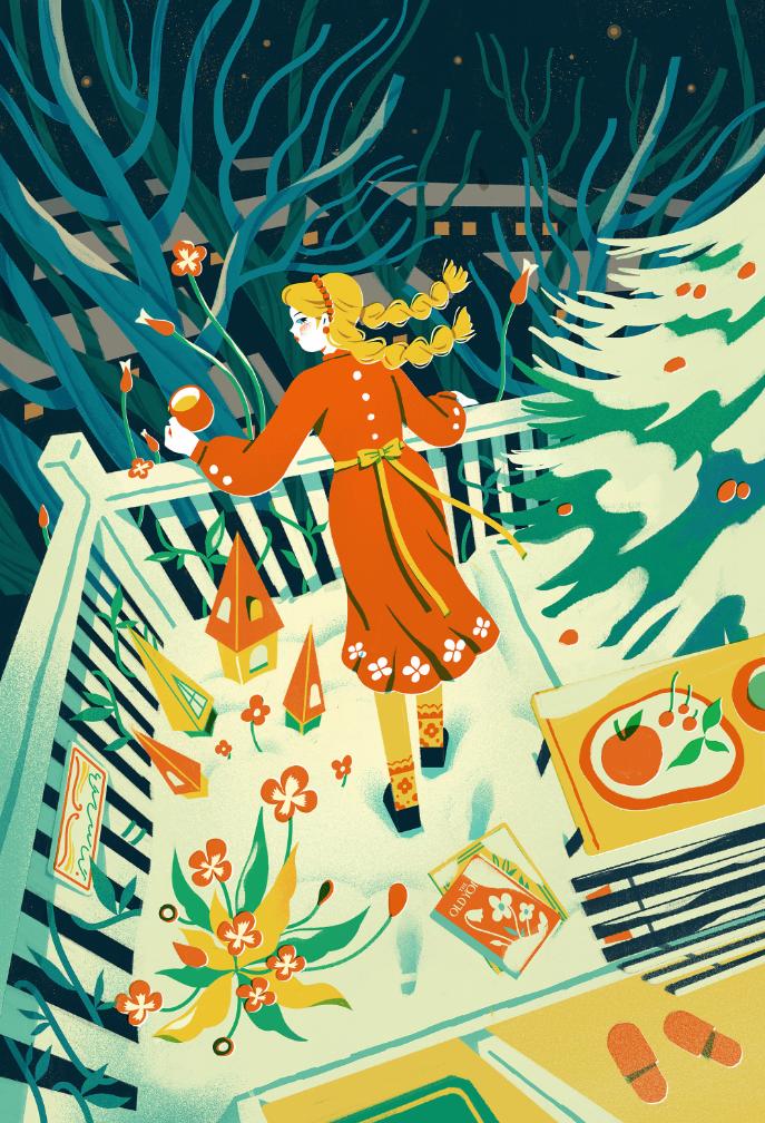 Girl on the balcony during winter