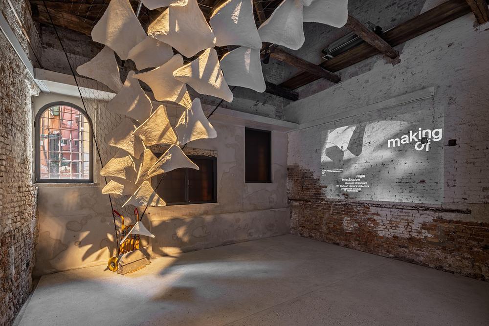 Interior view showing shifting light and shadow patterns
