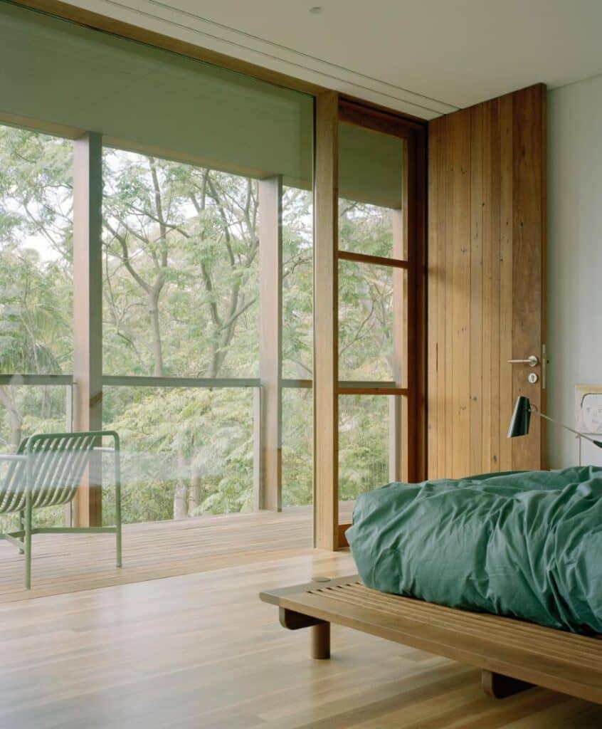 Bedroom with private garden framed window views