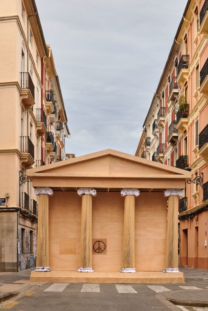 PichiAvo installation at Fallas Valencia combines classical temple and graffiti -