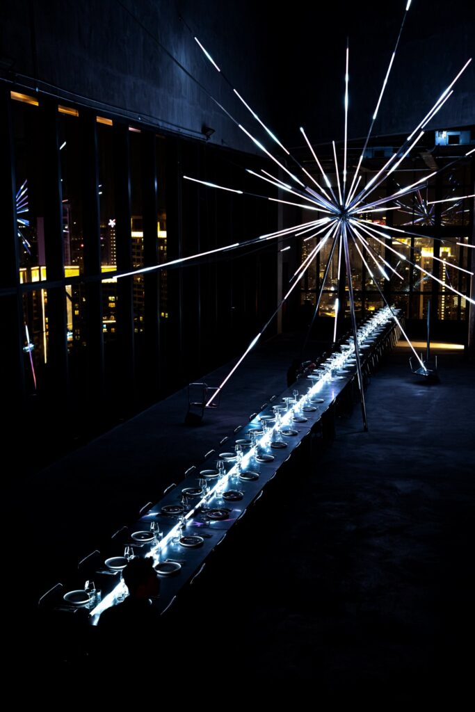 90D dining experience shaped by Jun Ong light installation -