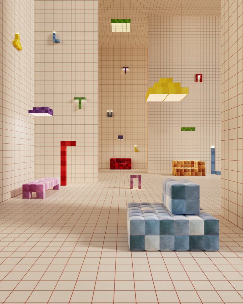 Pixel Theory furniture by Ceren Arslan applies pixel logic to modular objects -