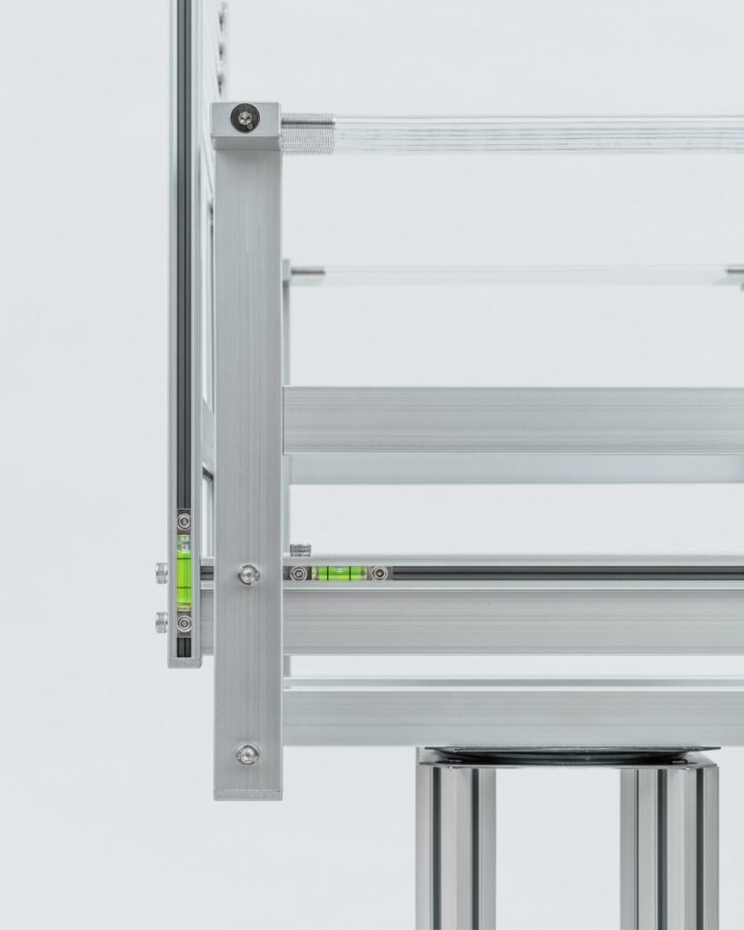 Industrial seating design with open assembly and mechanical construction details
