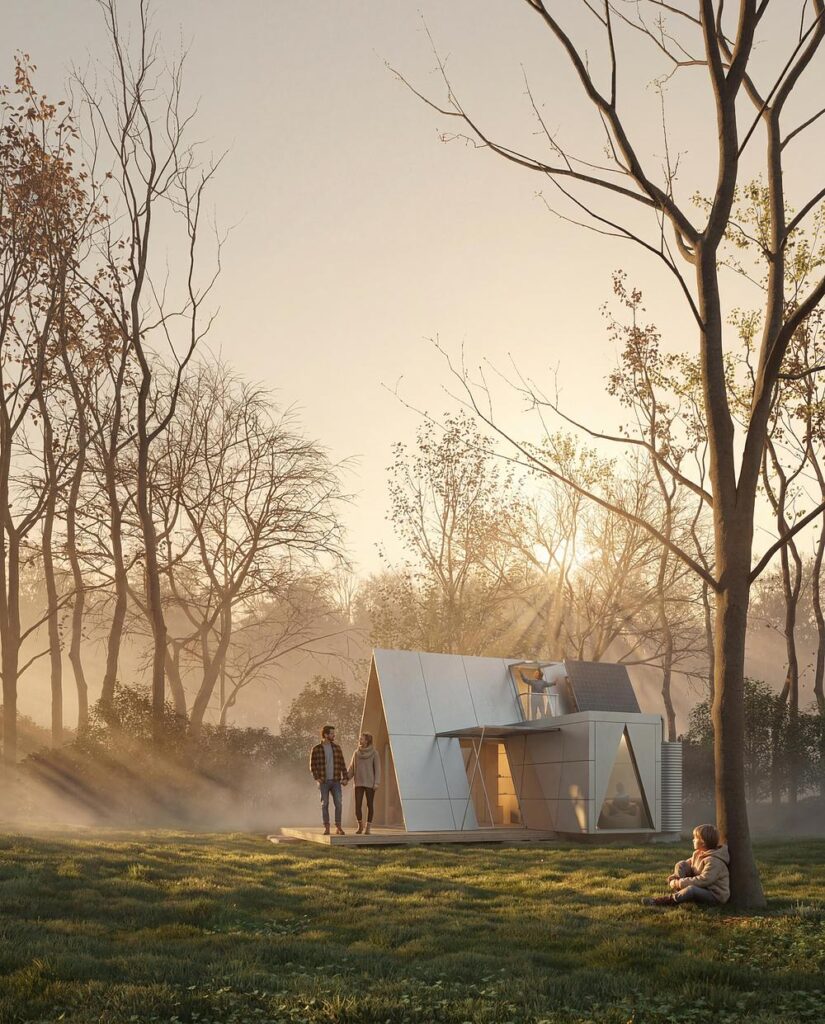 Camping House by Atelier Lune combines foldable architecture and modular micro-housing -