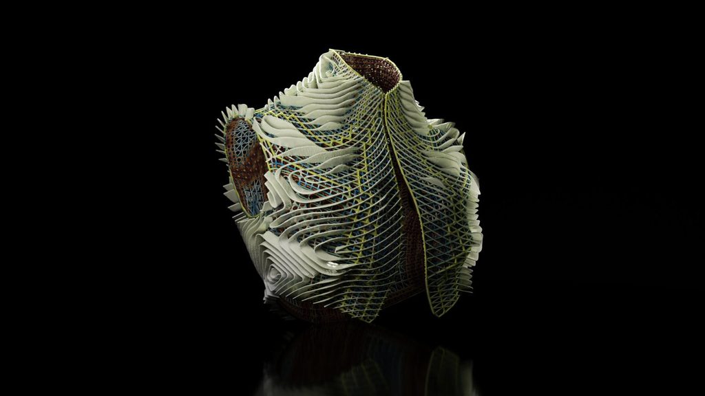 Digital rendering of the Adaptive System garment showing its complex computational structure