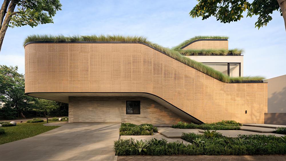 Split Mass Residence connects living spaces through grassy rooftops -